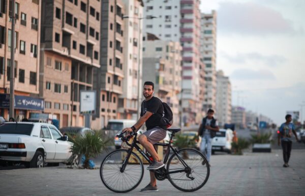 Mohammad al-Rayyas rides his bike in Gaza City. (Wissam Nassar/for The Washington Post)