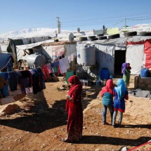 Syrian women and girls in an informal tented settlement in the Bekaa Valley, Lebanon, 2017 